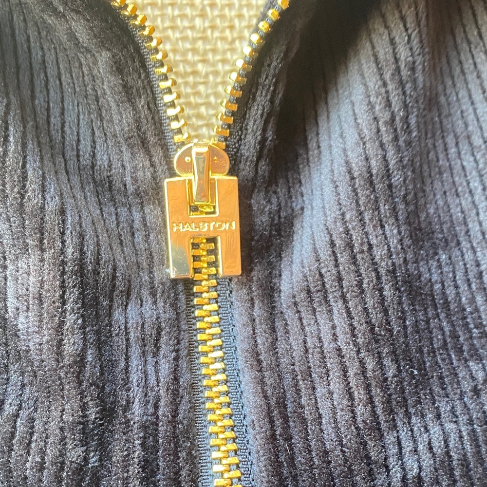 Halston Black Velour Half-Zip Pullover with Gold Zip Detail XS - Picture 4 of 10